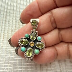Sterling Silver Peridot, Citrine & Turquoise Pendant | Artisan Gemstone  Pendant